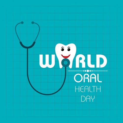 A cartoon drawing of a tooth getting a health check with the text World Oral Health Day